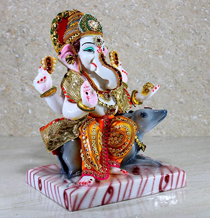 Lord Ganesha Idols on rat for Gift Home Decor Pooja