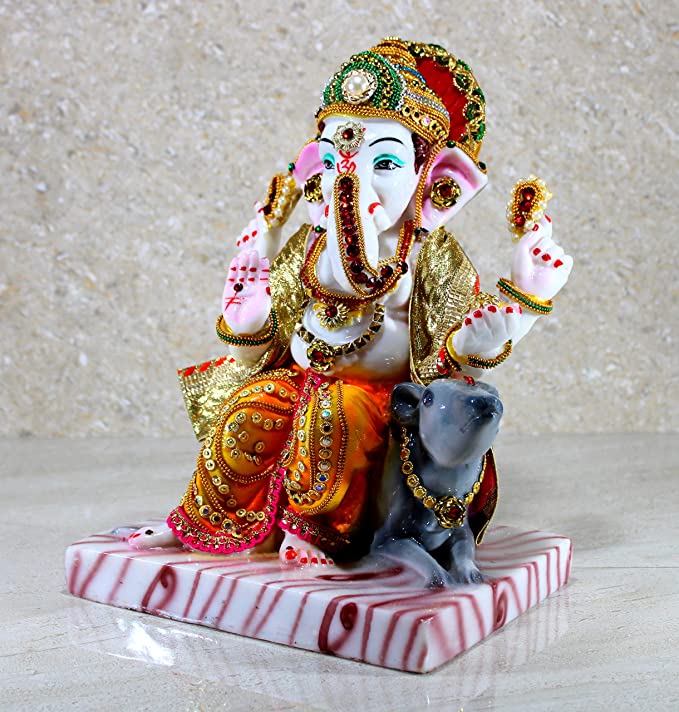 Lord Ganesha Idols on rat for Gift Home Decor Pooja