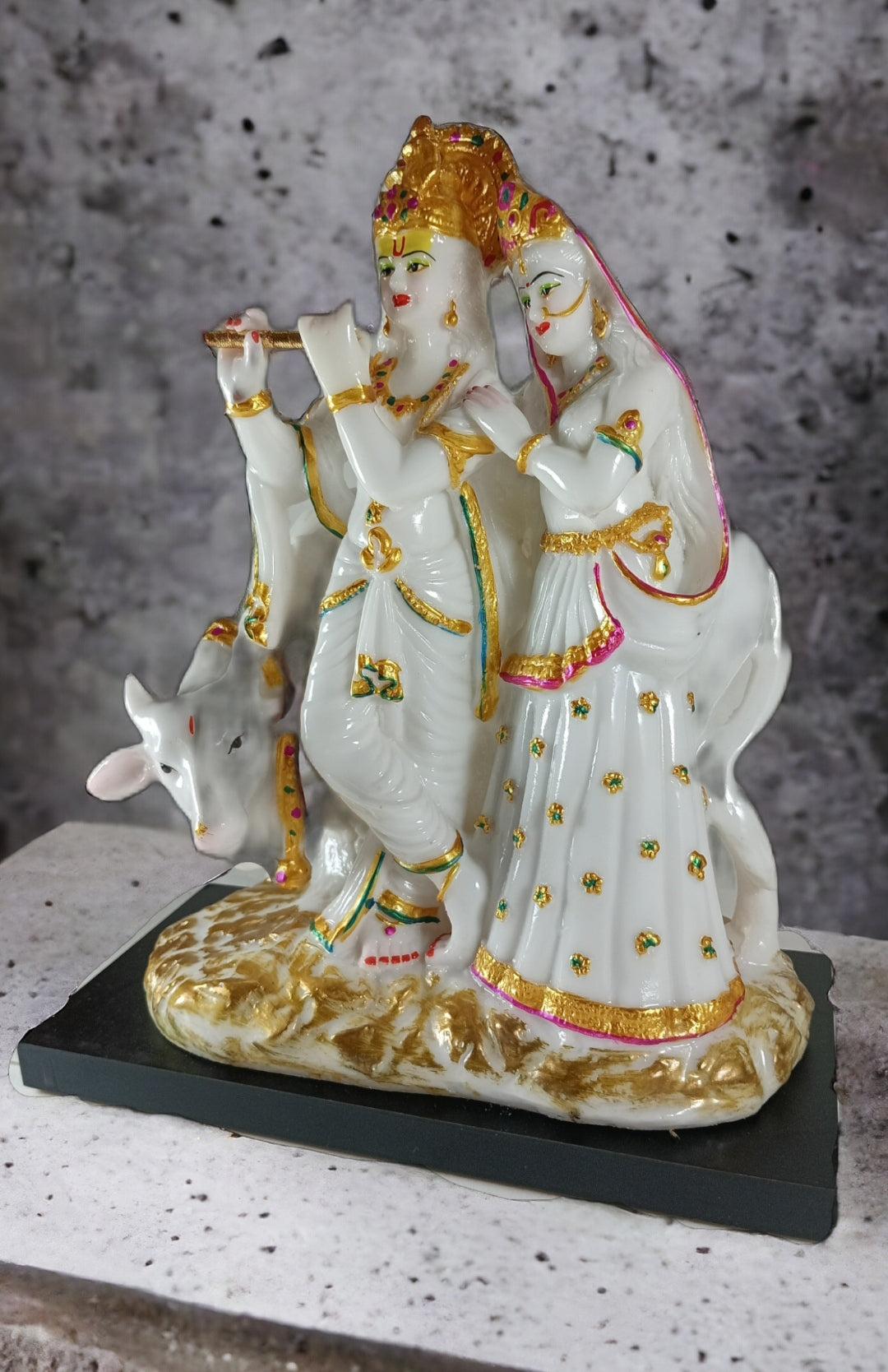 Radha Krishna with Cow Idol