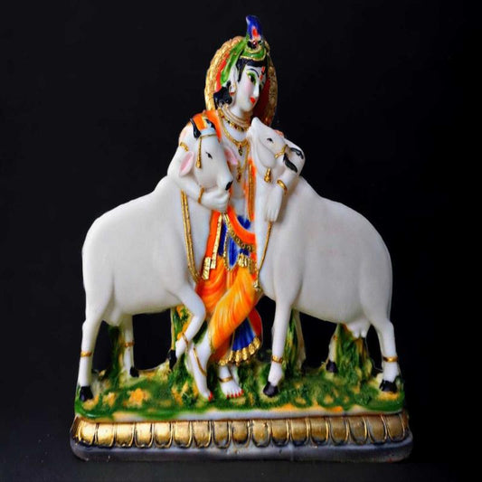 Lord Krishna With 2 Cows - Marble