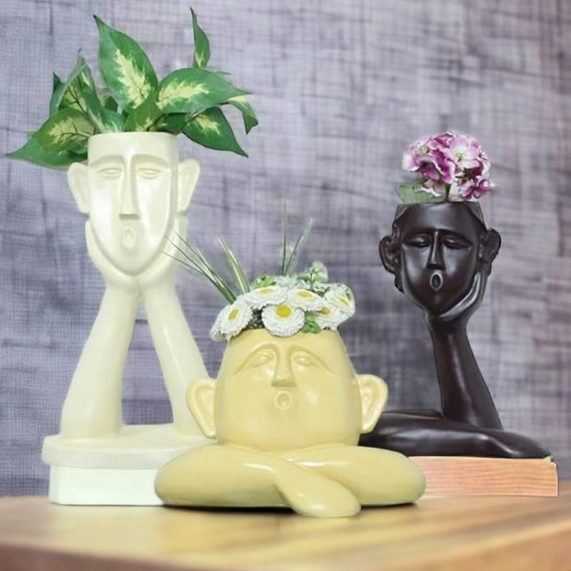 Human Head Shape Flower Vase Flowerpot